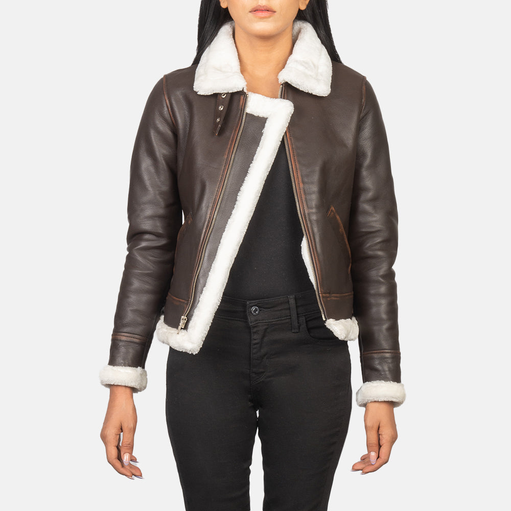 Sherilyn B-3 Brown Leather Bomber Jacket by Dash Racegear - women Jacket view 1