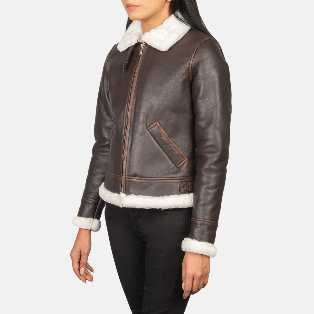 Sherilyn B-3 Brown Leather Bomber Jacket by Dash Racegear - women Jacket view 2