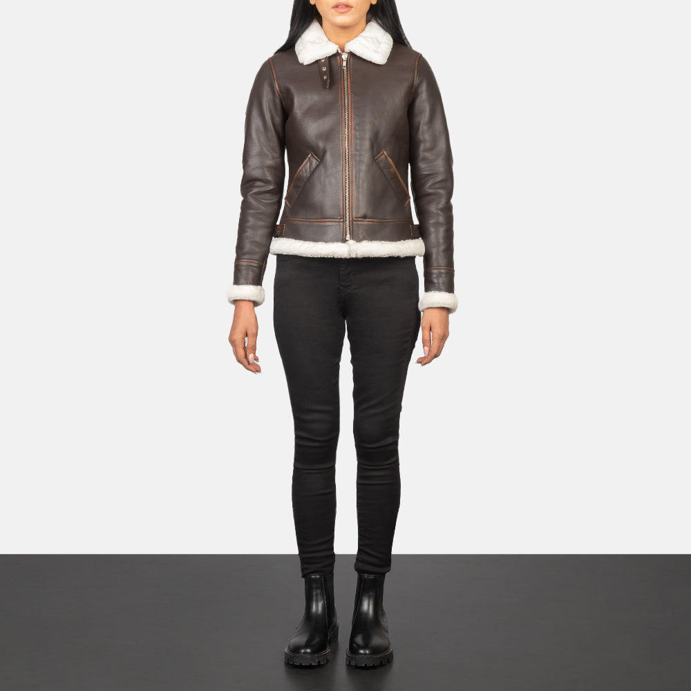 Sherilyn B-3 Brown Leather Bomber Jacket by Dash Racegear - women Jacket view 3