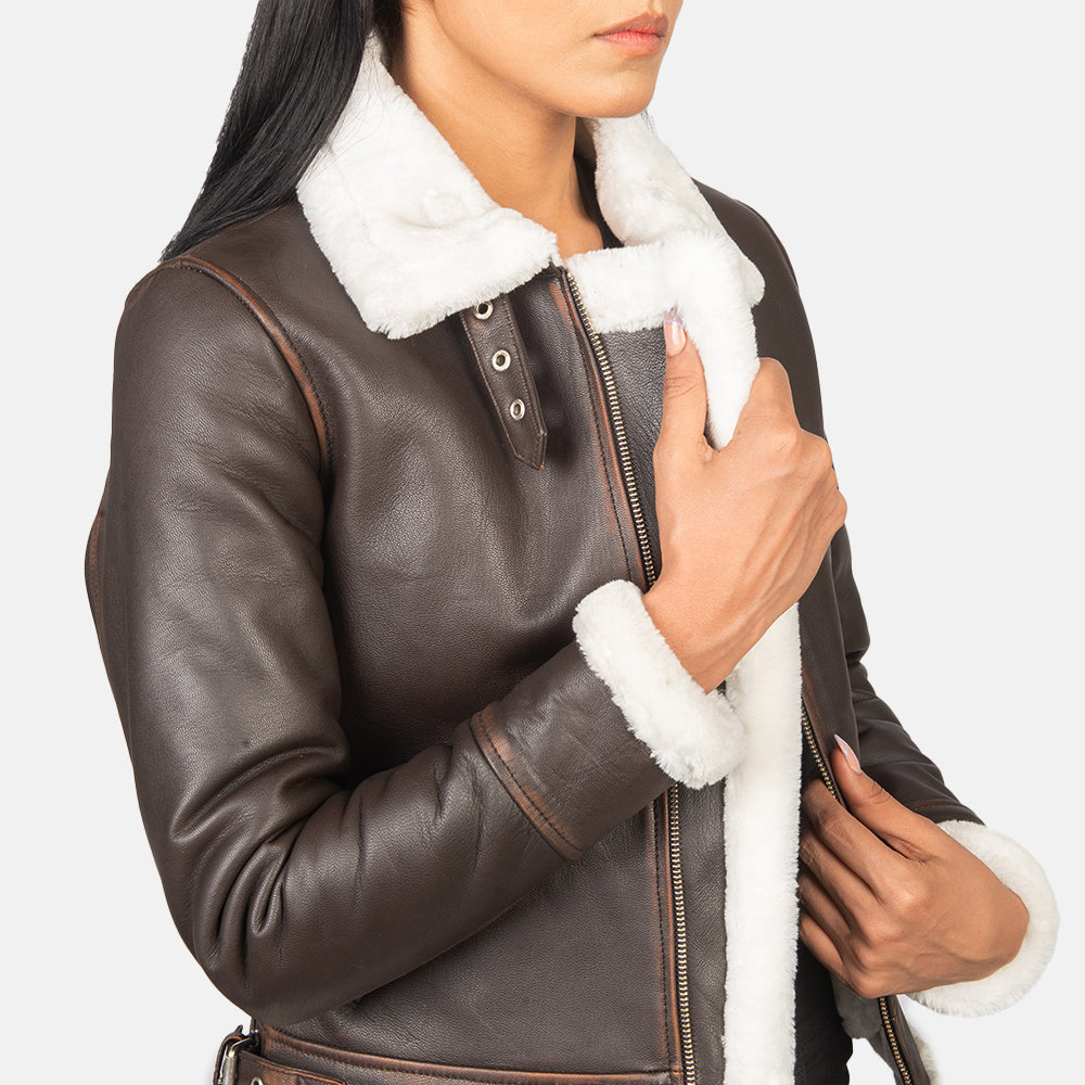 Sherilyn B-3 Brown Leather Bomber Jacket by Dash Racegear - women Jacket view 6