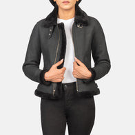 Sherilyn B-3 Distressed Black Leather Bomber Jacket by Dash Racegear - women Jacket view 1