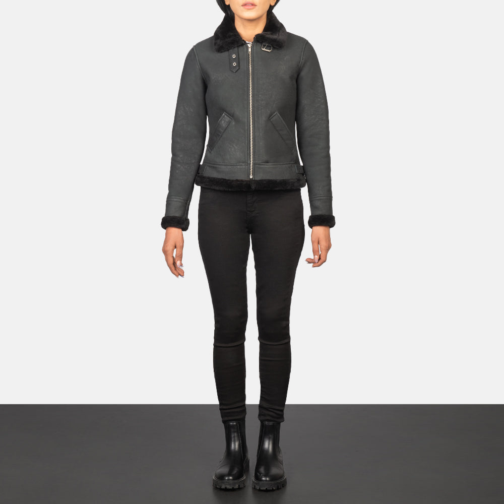 Sherilyn B-3 Distressed Black Leather Bomber Jacket by Dash Racegear - women Jacket view 3