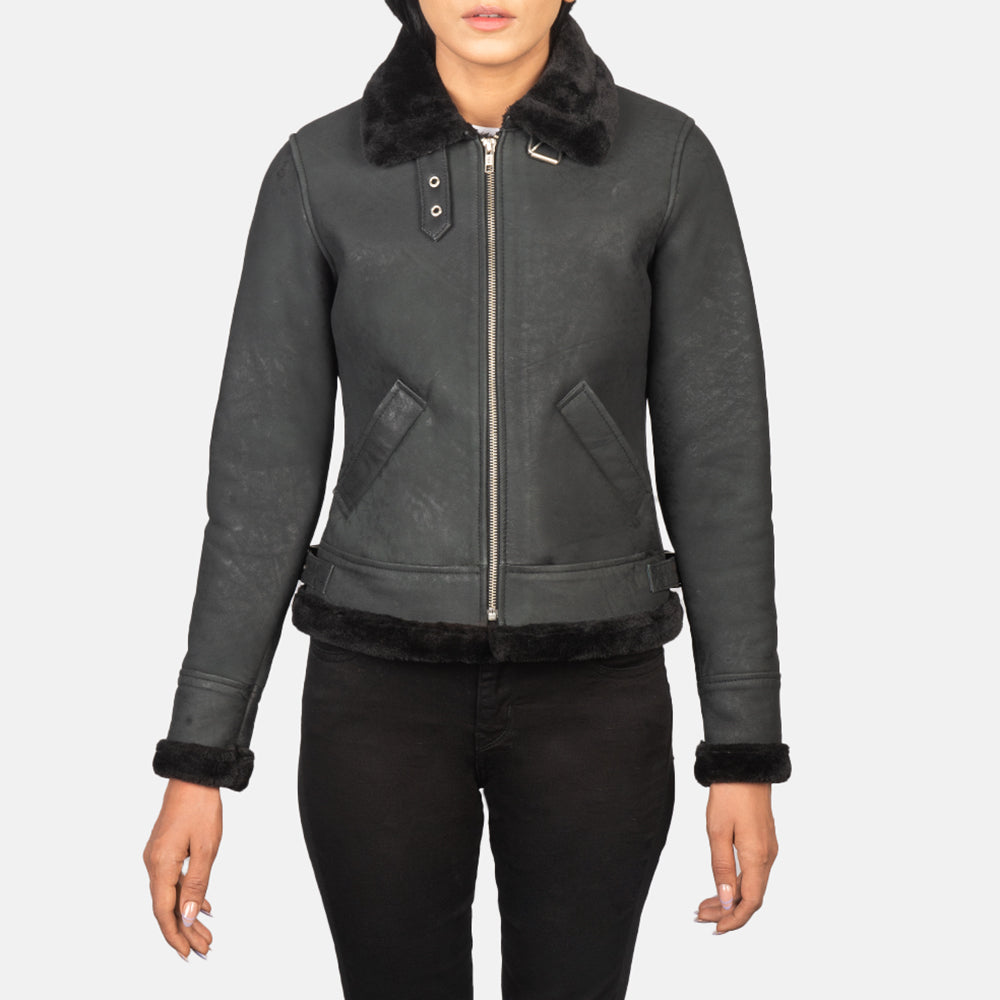 Sherilyn B-3 Distressed Black Leather Bomber Jacket by Dash Racegear - women Jacket view 4