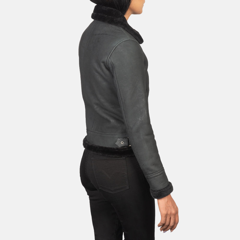 Sherilyn B-3 Distressed Black Leather Bomber Jacket by Dash Racegear - women Jacket view 5