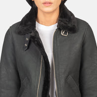 Sherilyn B-3 Distressed Black Leather Bomber Jacket by Dash Racegear - women Jacket view 6
