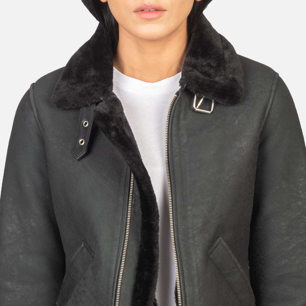 Sherilyn B-3 Distressed Black Leather Bomber Jacket by Dash Racegear - women Jacket view 6