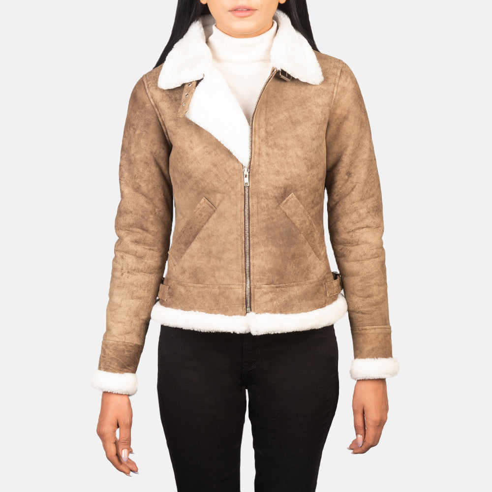 Sherilyn B-3 Distressed Brown Leather Bomber Jacket by Dash Racegear - women Jacket view 1