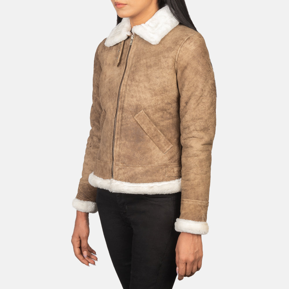 Sherilyn B-3 Distressed Brown Leather Bomber Jacket by Dash Racegear - women Jacket view 2