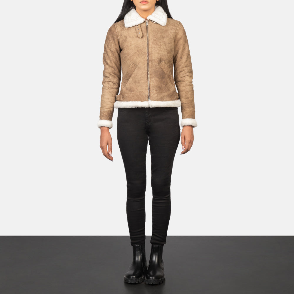 Sherilyn B-3 Distressed Brown Leather Bomber Jacket by Dash Racegear - women Jacket view 3