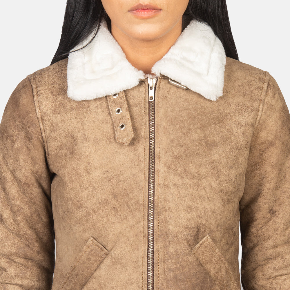 Sherilyn B-3 Distressed Brown Leather Bomber Jacket by Dash Racegear - women Jacket view 6