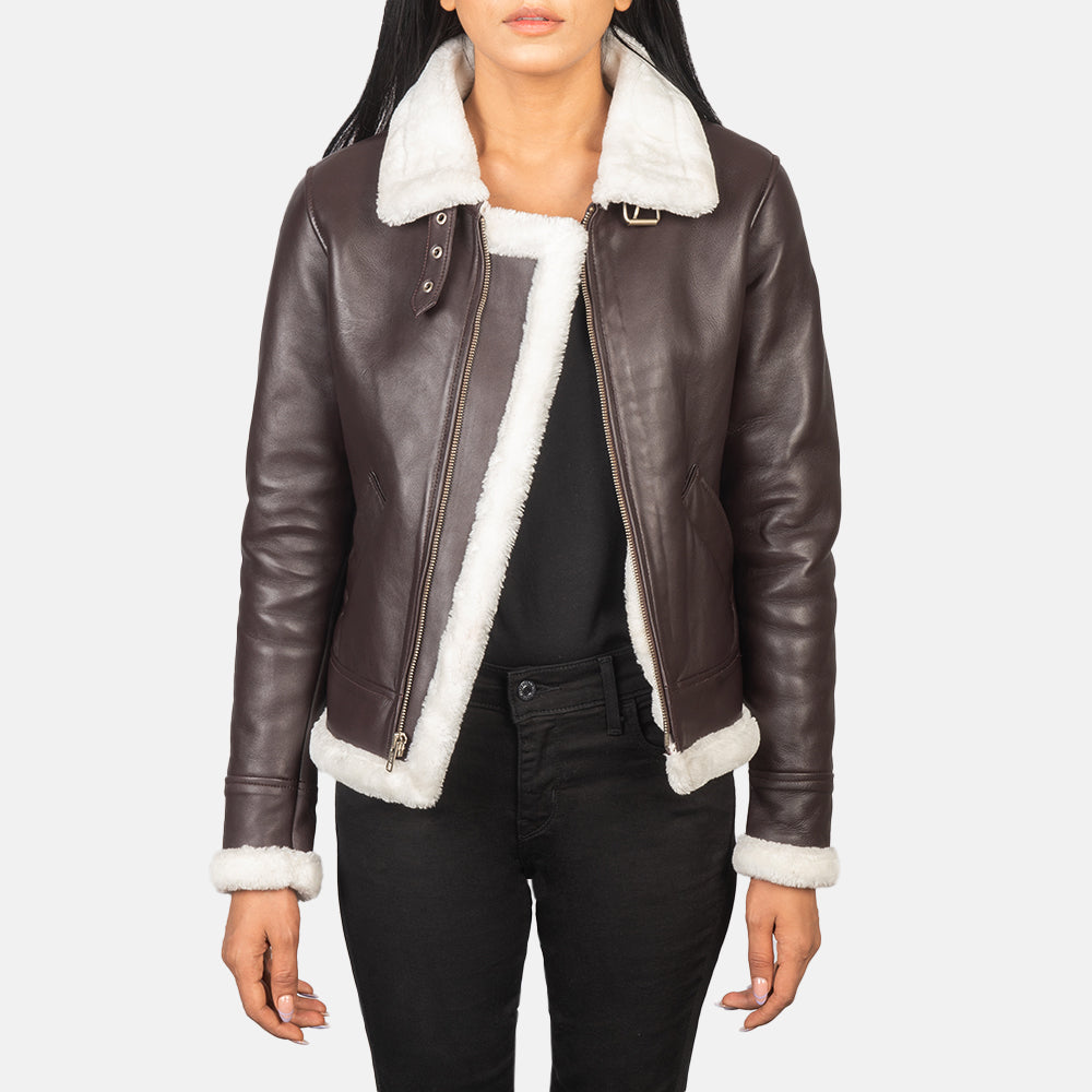 Sherilyn B-3 Maroon Leather Bomber Jacket by Dash Racegear - women Jacket view 1