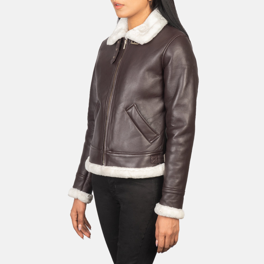 Sherilyn B-3 Maroon Leather Bomber Jacket by Dash Racegear - women Jacket view 2