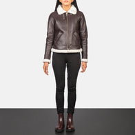 Sherilyn B-3 Maroon Leather Bomber Jacket by Dash Racegear - women Jacket view 3