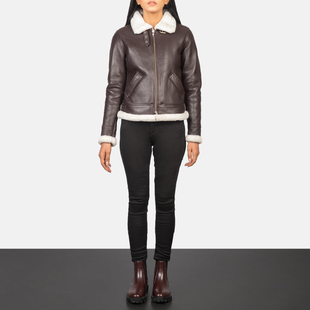 Sherilyn B-3 Maroon Leather Bomber Jacket by Dash Racegear - women Jacket view 3