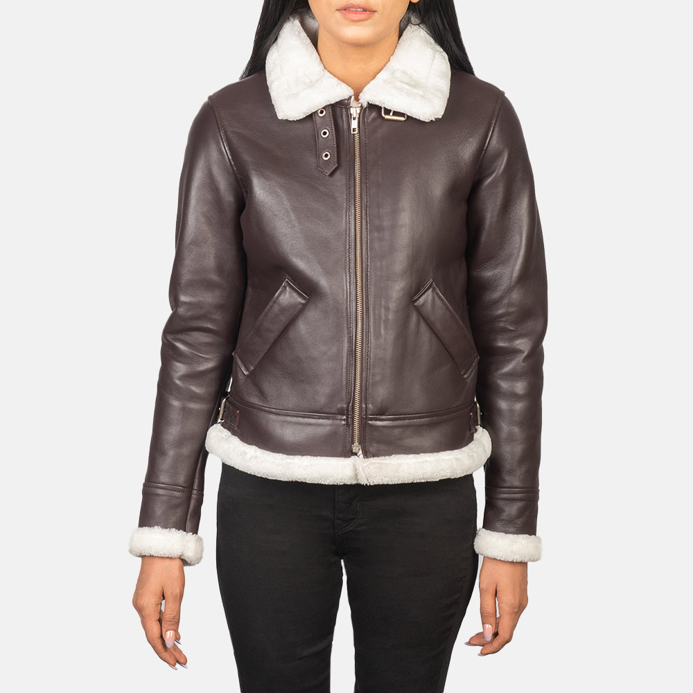 Sherilyn B-3 Maroon Leather Bomber Jacket by Dash Racegear - women Jacket view 4