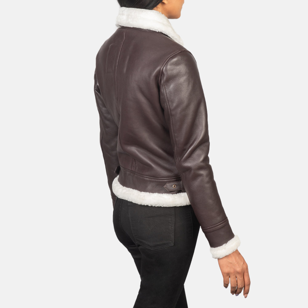 Sherilyn B-3 Maroon Leather Bomber Jacket by Dash Racegear - women Jacket view 5