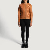 Sleeky Clean Tan Leather Biker Jacket by Dash Racegear - women Jacket view 3