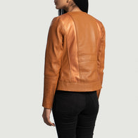 Sleeky Clean Tan Leather Biker Jacket by Dash Racegear - women Jacket view 5