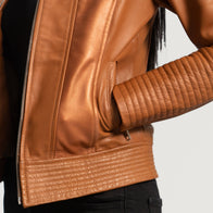Sleeky Clean Tan Leather Biker Jacket by Dash Racegear - women Jacket view 6