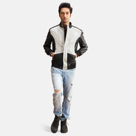 Spade Silver Black Leather Bomber Jacket by Dash Racegear - men Jacket view 4