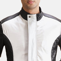 Spade Silver Black Leather Bomber Jacket by Dash Racegear - men Jacket view 5