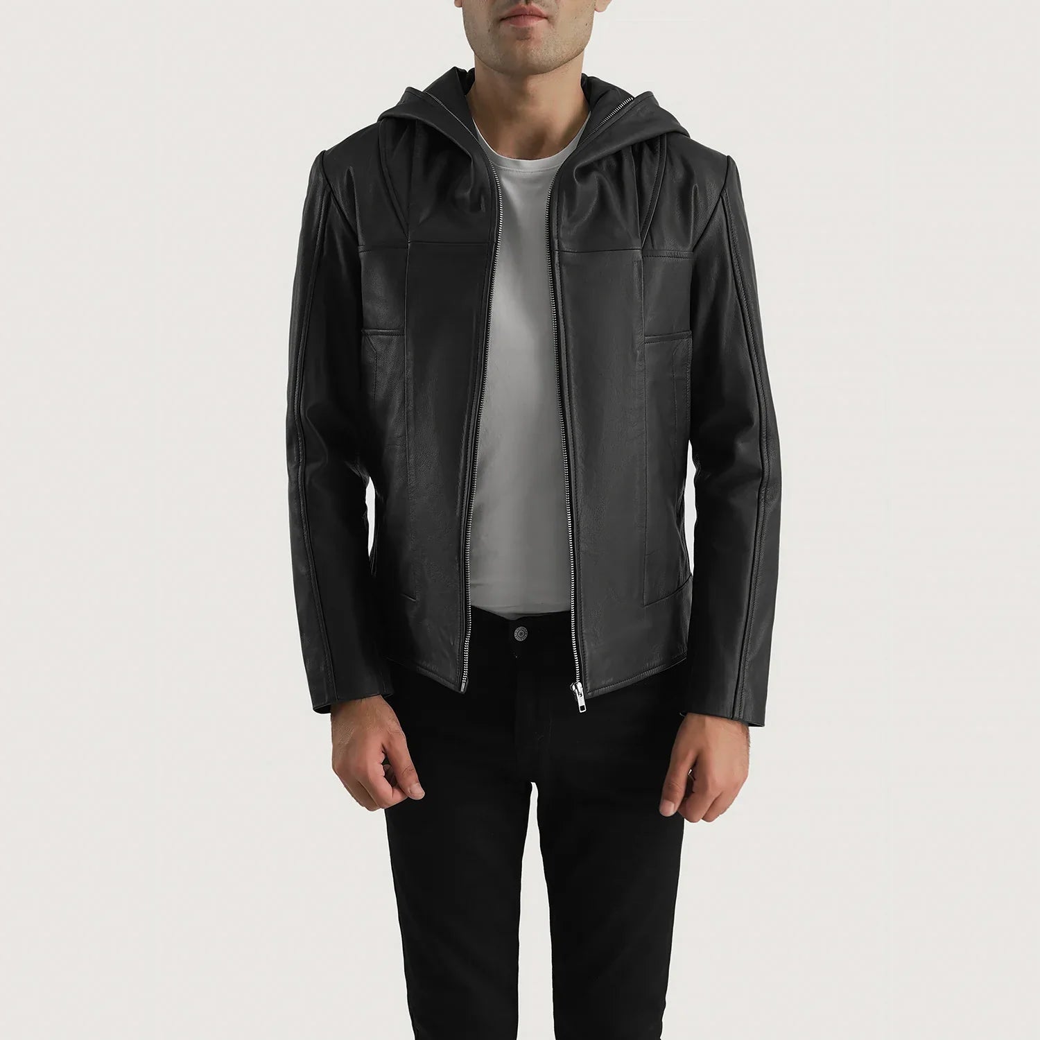 Spratt Black Hooded Leather Jacket by Dash Racegear - men Jacket view 1