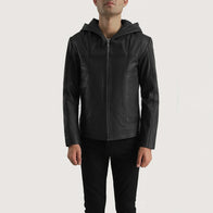 Spratt Black Hooded Leather Jacket by Dash Racegear - men Jacket view 2