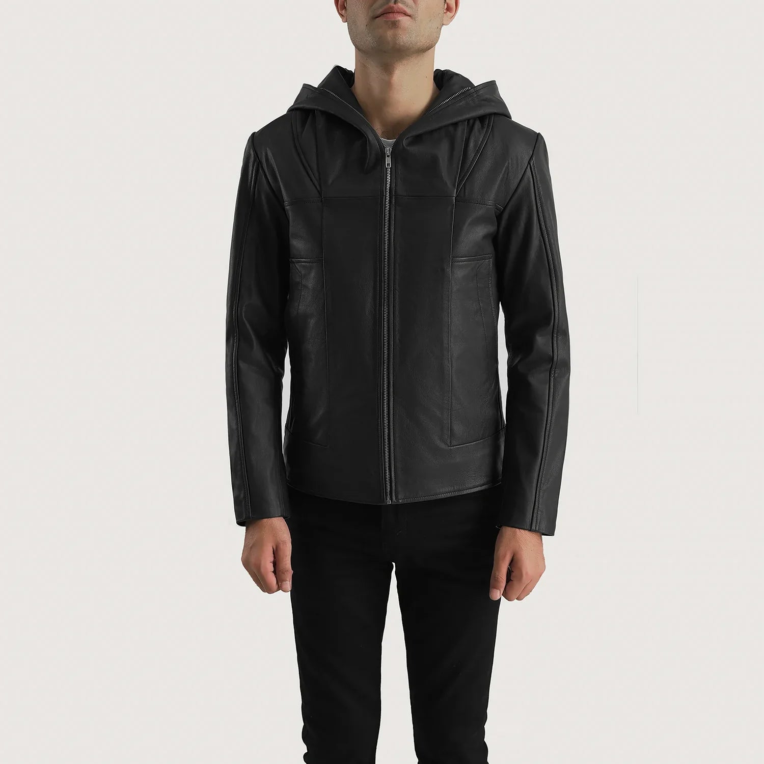 Spratt Black Hooded Leather Jacket by Dash Racegear - men Jacket view 2