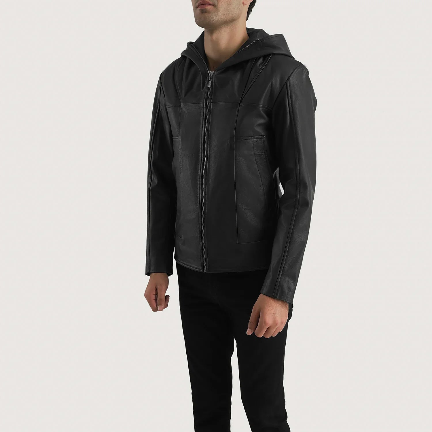 Spratt Black Hooded Leather Jacket by Dash Racegear - men Jacket view 3