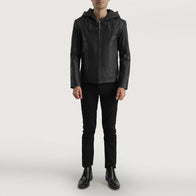 Spratt Black Hooded Leather Jacket by Dash Racegear - men Jacket view 4