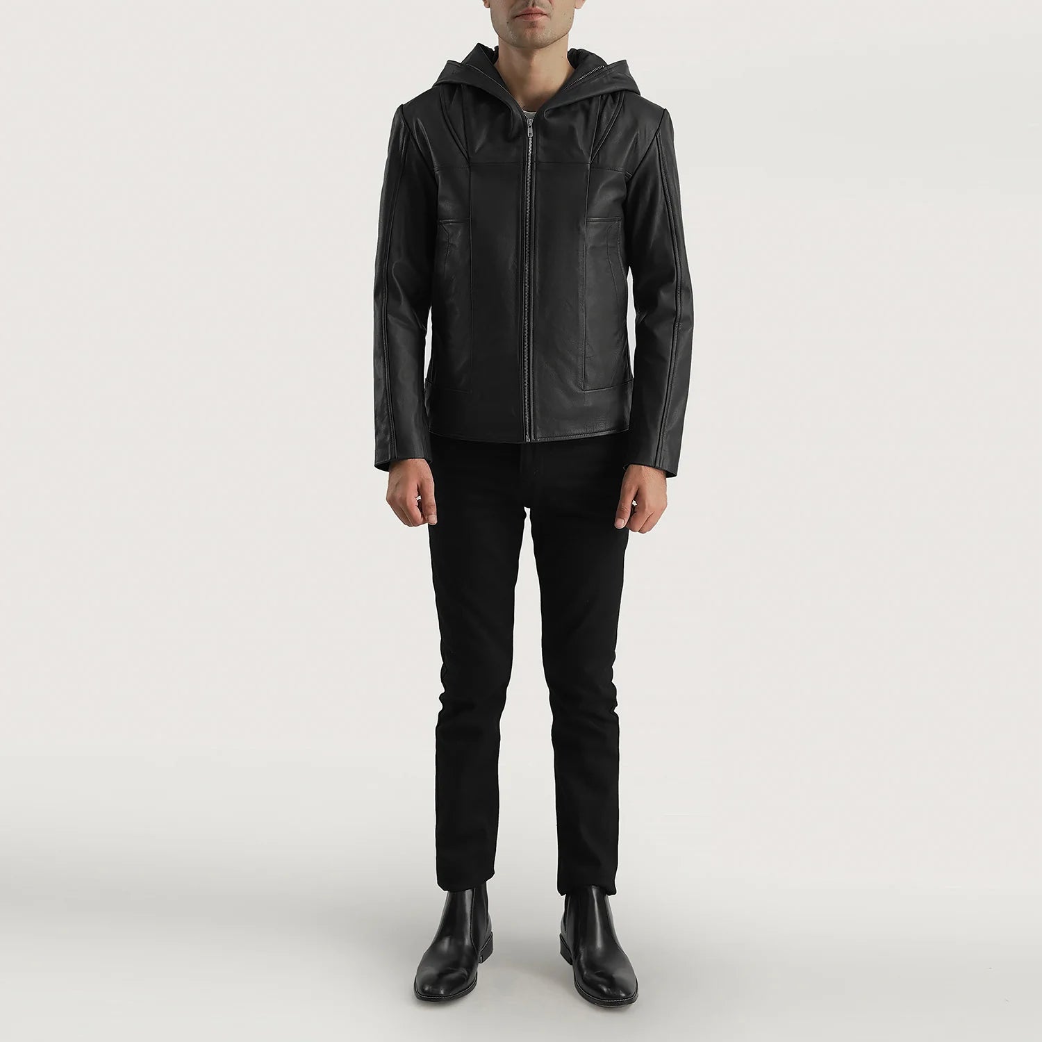 Spratt Black Hooded Leather Jacket by Dash Racegear - men Jacket view 4