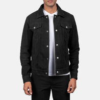 Stallon Black Suede Trucker Jacket by Dash Racegear - men Jacket view 1