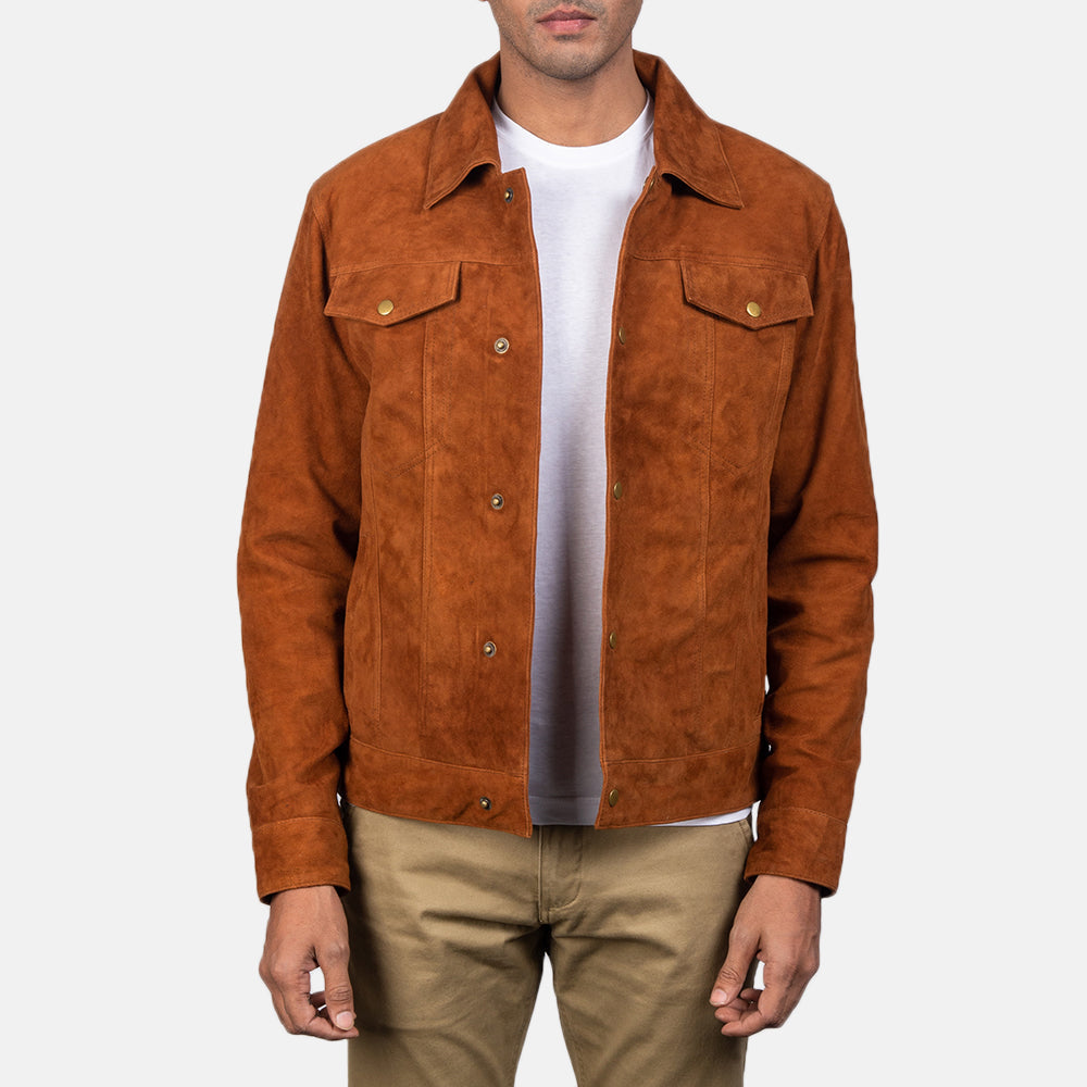 Stallon Brown Suede Trucker Jacket by Dash Racegear - men Jacket view 1