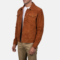 Stallon Brown Suede Trucker Jacket by Dash Racegear - men Jacket view 2