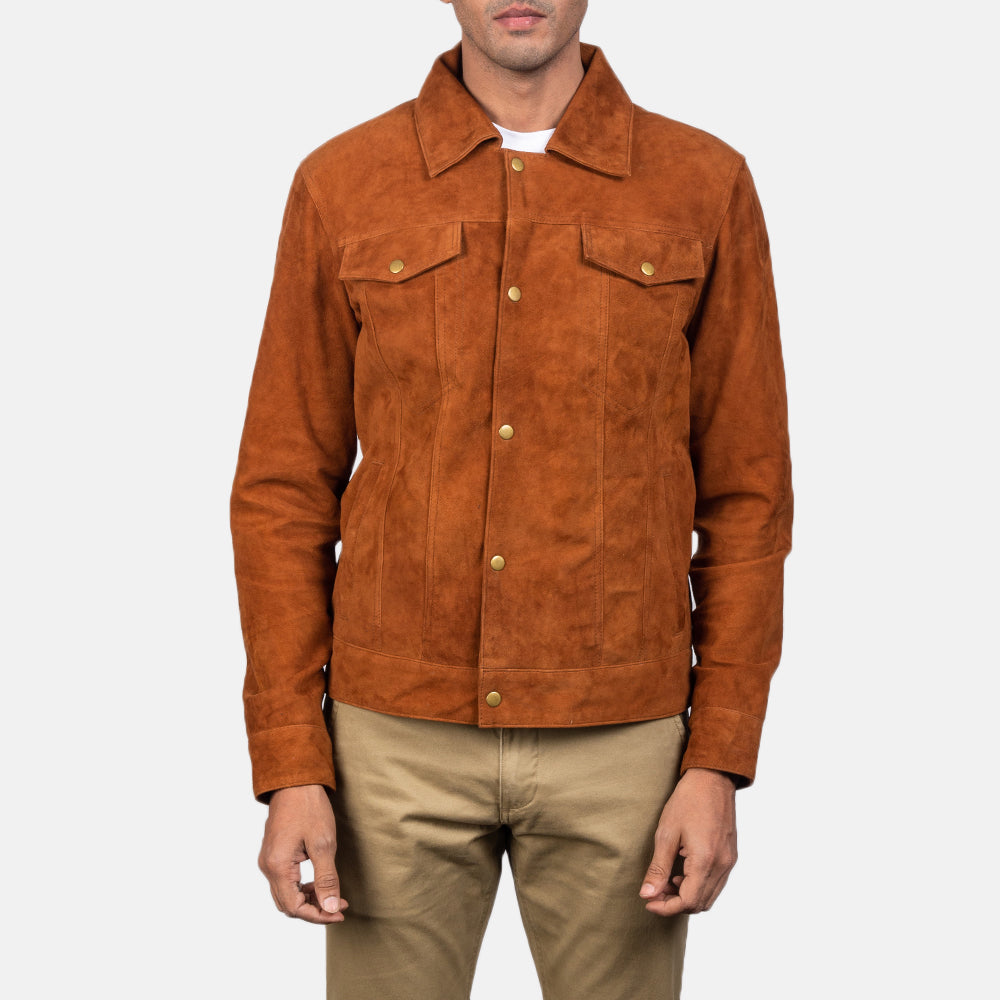 Stallon Brown Suede Trucker Jacket by Dash Racegear - men Jacket view 3