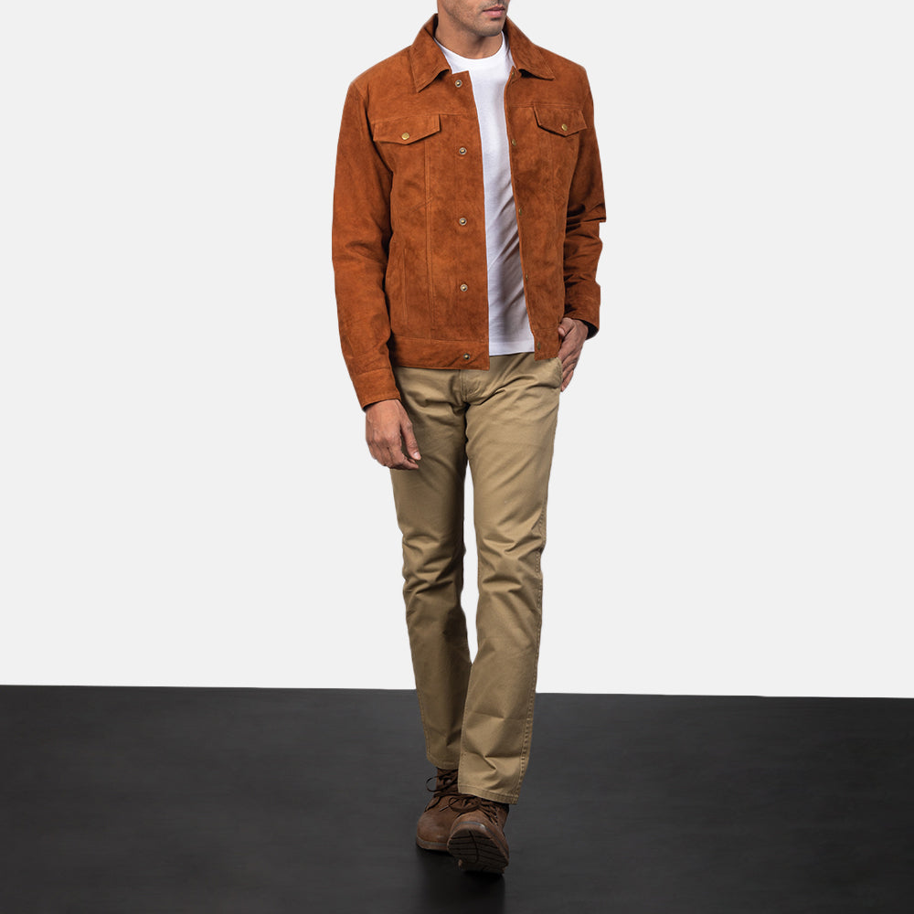 Stallon Brown Suede Trucker Jacket by Dash Racegear - men Jacket view 4