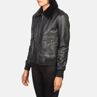 Stella G-1 Black Leather Bomber Jacket by Dash Racegear - women Jacket view 2