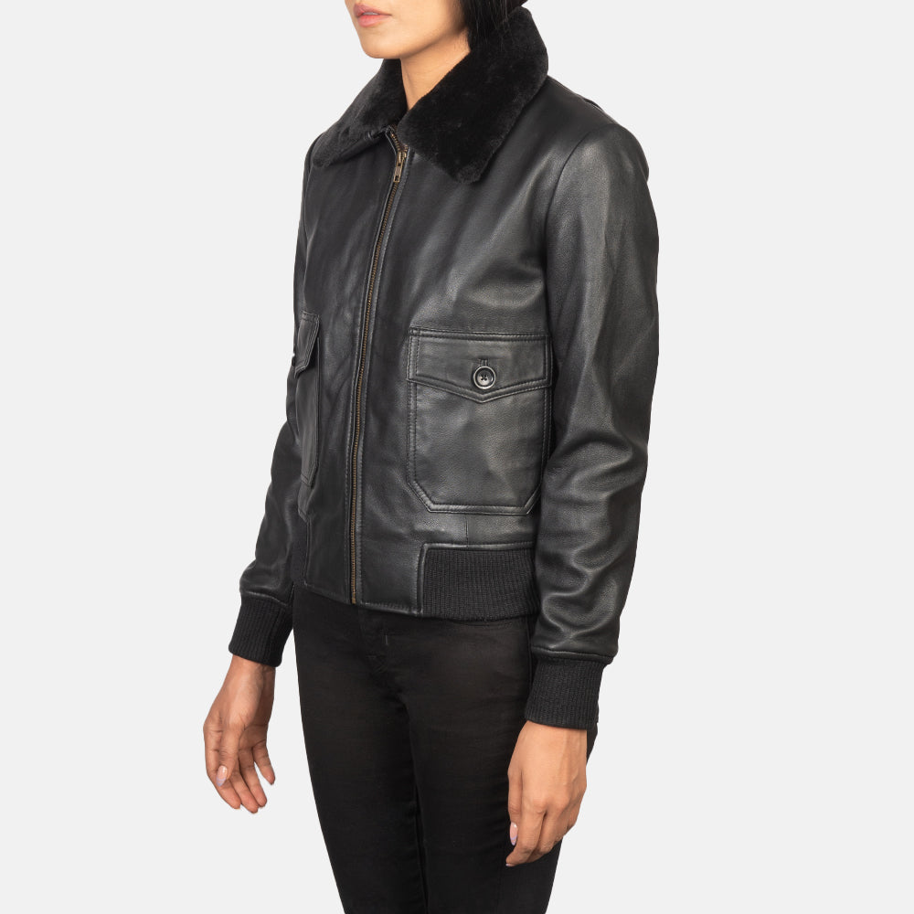 Stella G-1 Black Leather Bomber Jacket by Dash Racegear - women Jacket view 2