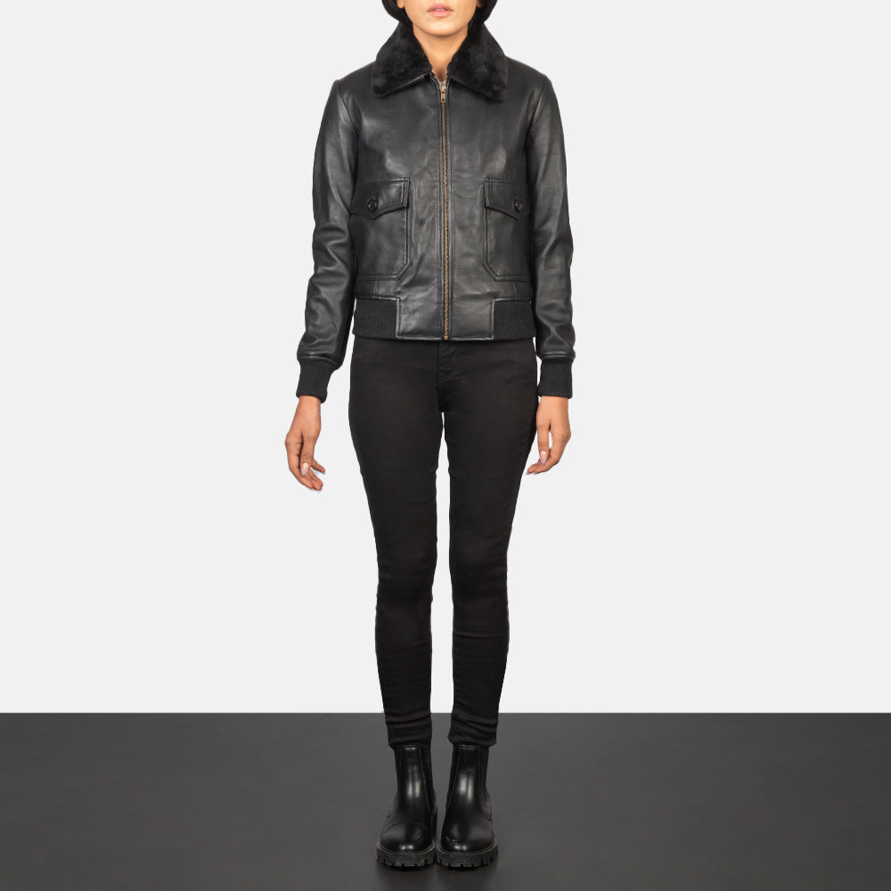 Stella G-1 Black Leather Bomber Jacket by Dash Racegear - women Jacket view 3