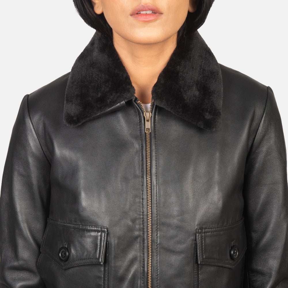 Stella G-1 Black Leather Bomber Jacket by Dash Racegear - women Jacket view 6