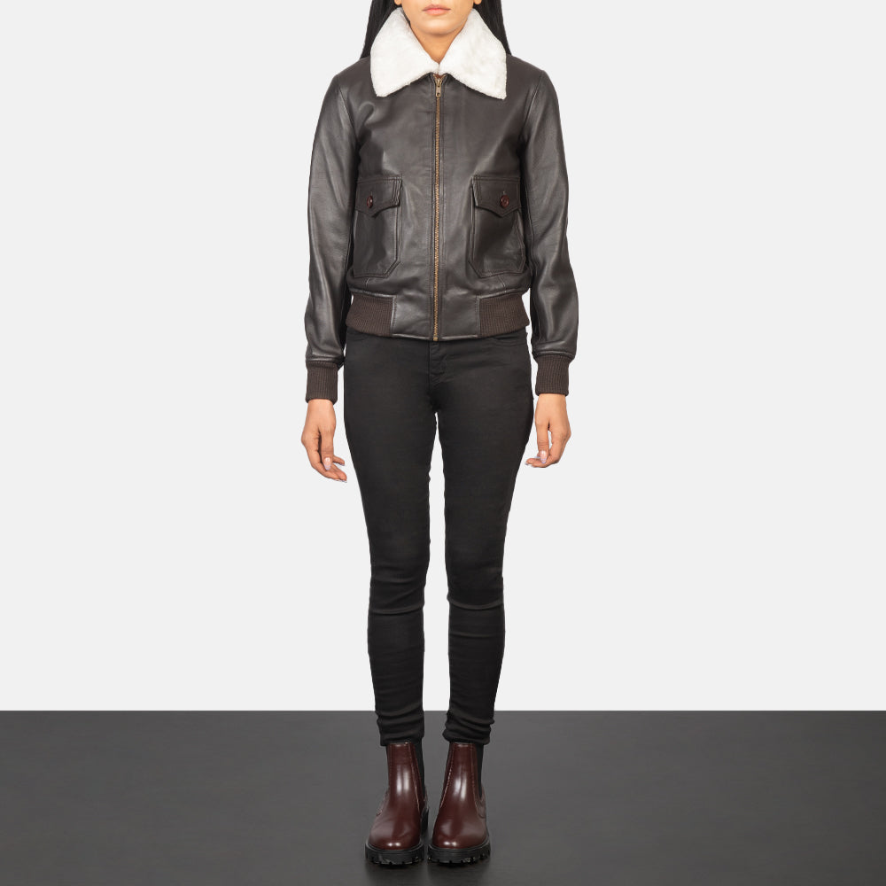 Stella G-1 Brown Leather Bomber Jacket by Dash Racegear - women Jacket view 3