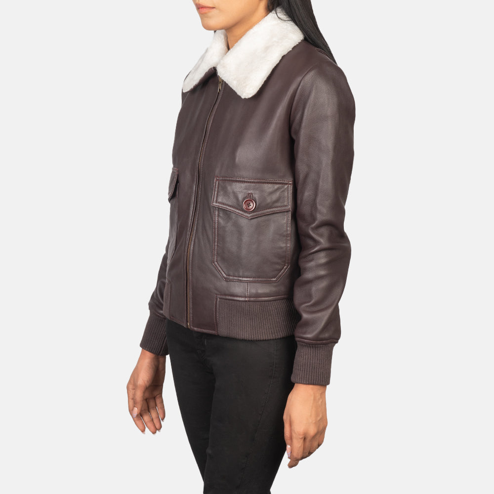Stella G-1 Maroon Leather Bomber Jacket by Dash Racegear - women Jacket view 2