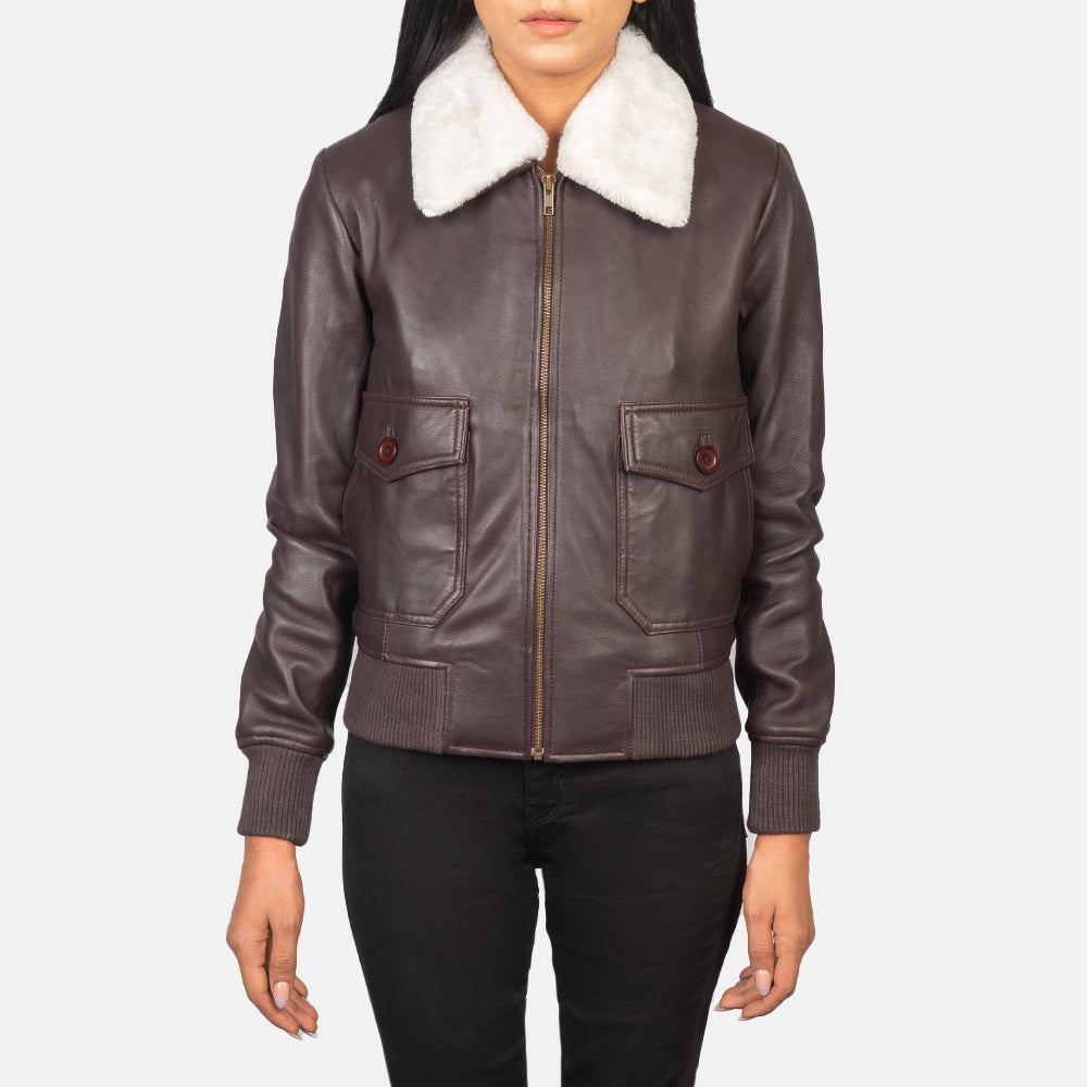 Stella G-1 Maroon Leather Bomber Jacket by Dash Racegear - women Jacket view 4