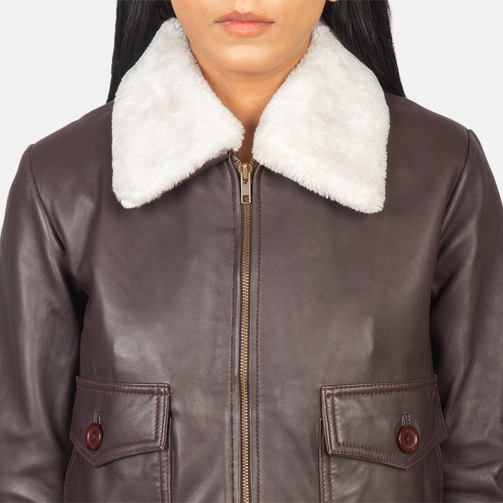 Stella G-1 Maroon Leather Bomber Jacket by Dash Racegear - women Jacket view 6