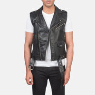 Sullivan Black Leather Biker Vest by Dash Racegear - men Jacket view 1