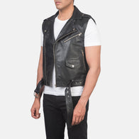 Sullivan Black Leather Biker Vest by Dash Racegear - men Jacket view 2