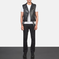 Sullivan Black Leather Biker Vest by Dash Racegear - men Jacket view 3