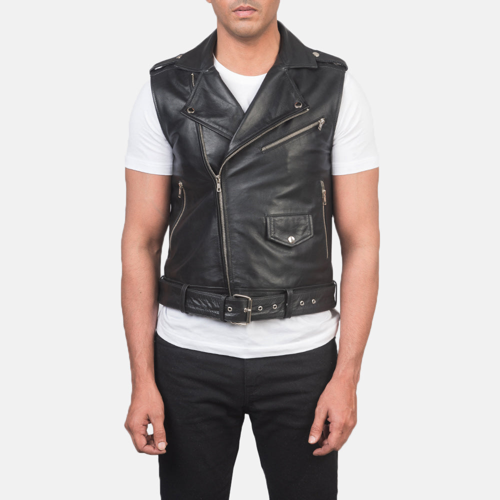 Sullivan Black Leather Biker Vest by Dash Racegear - men Jacket view 4