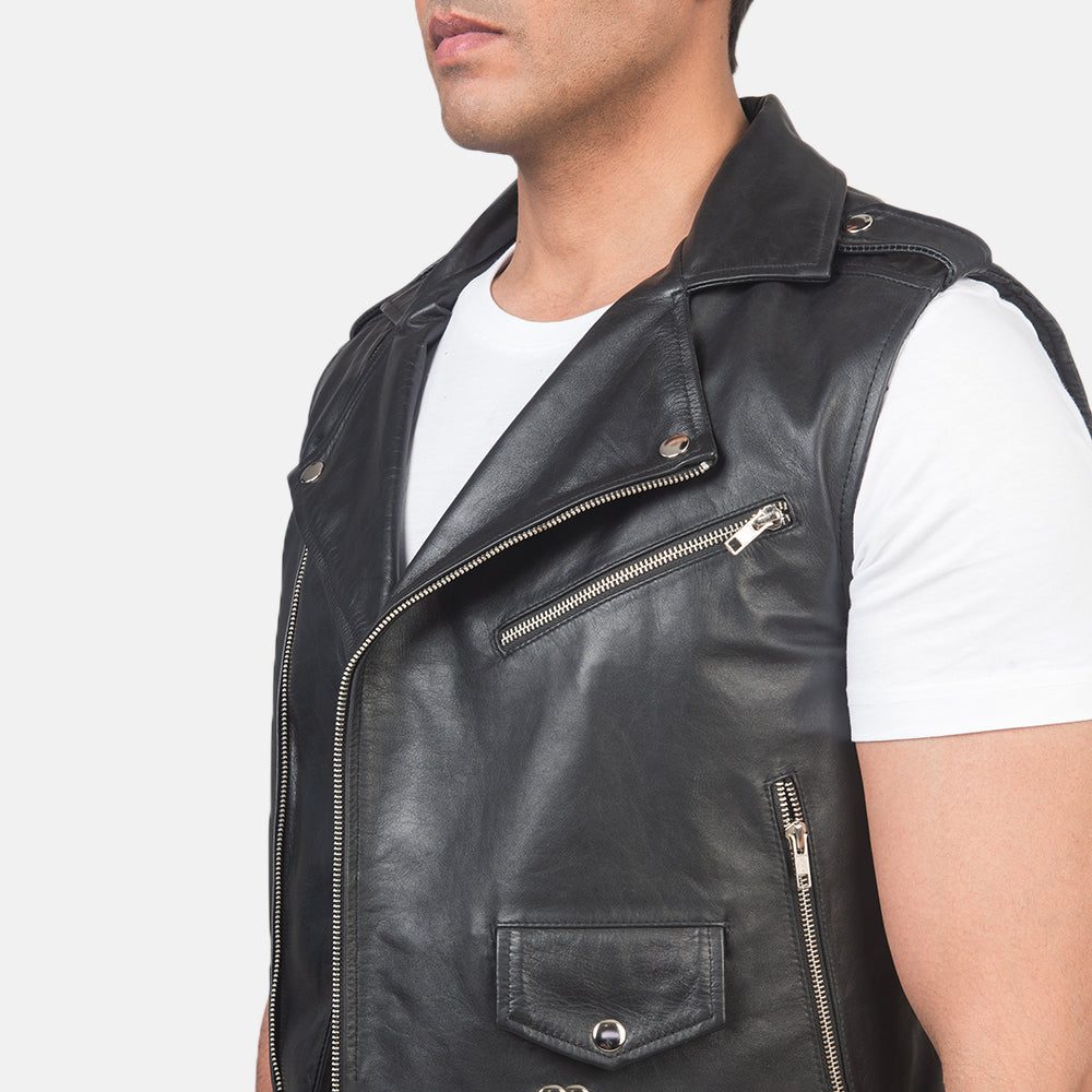 Sullivan Black Leather Biker Vest by Dash Racegear - men Jacket view 6