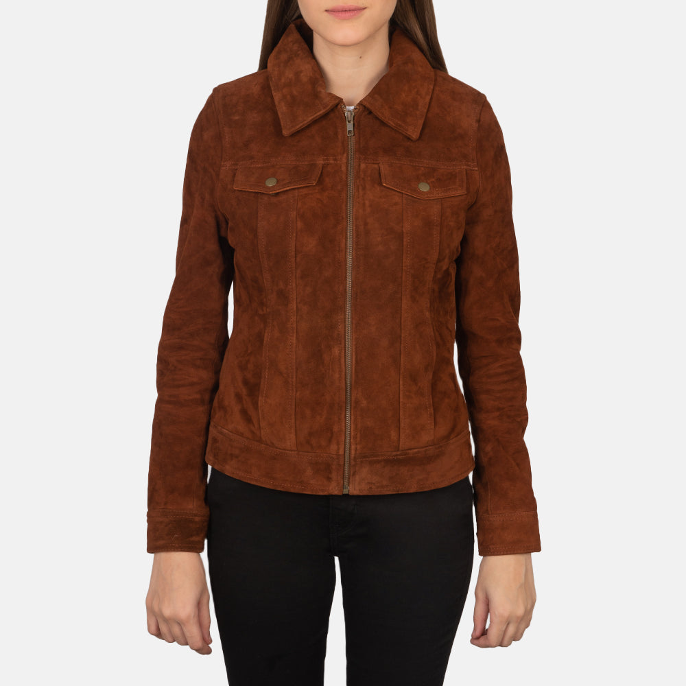 Suzy Brown Suede Trucker Jacket by Dash Racegear - women Jacket view 2